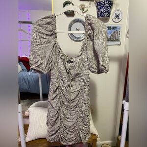 Zara Black and White Ruched Mini Dress